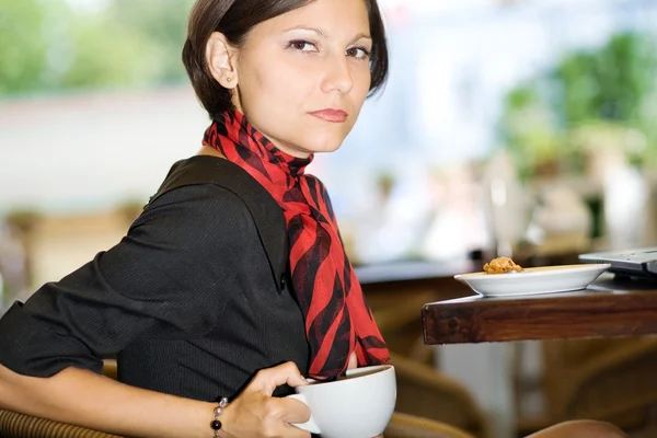 Woman with tea — Stock Photo, Image