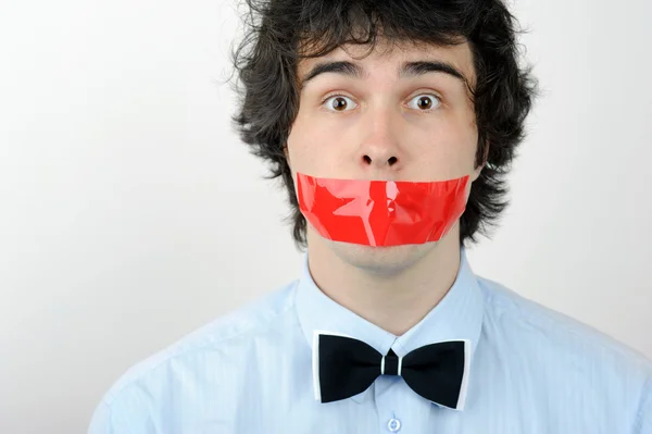 Tape on his mouth — Stock Photo, Image