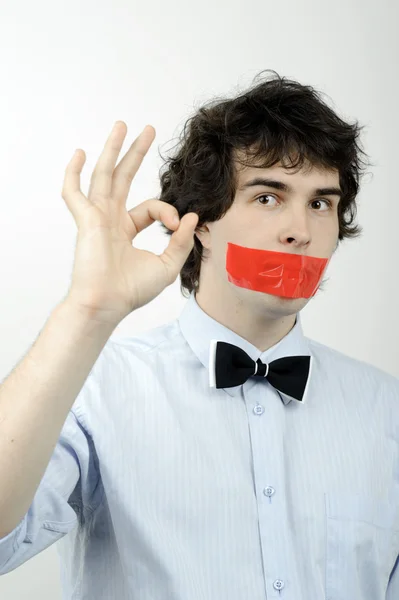 Tape on his mouth — Stock Photo, Image