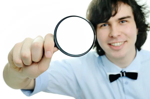 Man with a magnifier — Stock Photo, Image