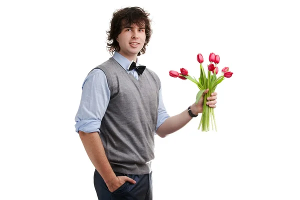 Boy with red flowers — Stock Photo, Image