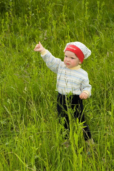 Baby in green field — Stock Photo, Image