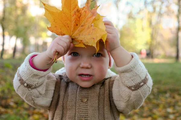 Baby with leaves — Stock Photo, Image