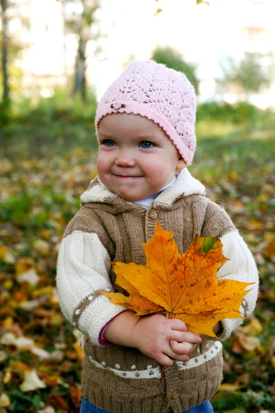 Nice baby with leaves — Stock Photo, Image