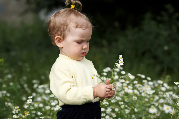 Baby-girl and flowers — Stock Photo, Image