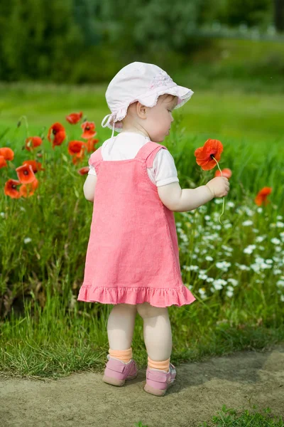 Niño con flor roja —  Fotos de Stock