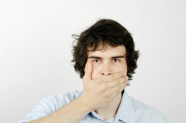 A man with his hand on his mouth clipart