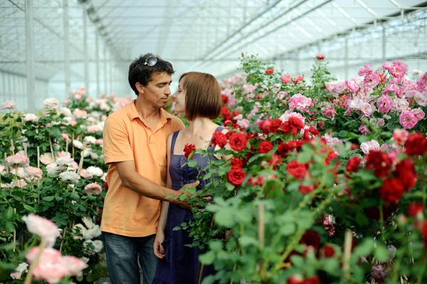 Una joven pareja con una flor —  Fotos de Stock