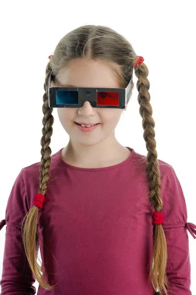Petite fille avec des lunettes 3D — Photo