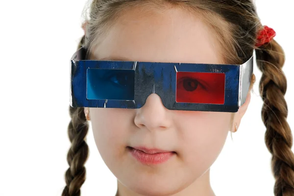 Ένα κορίτσι με τα γυαλιά 3-d — Φωτογραφία Αρχείου