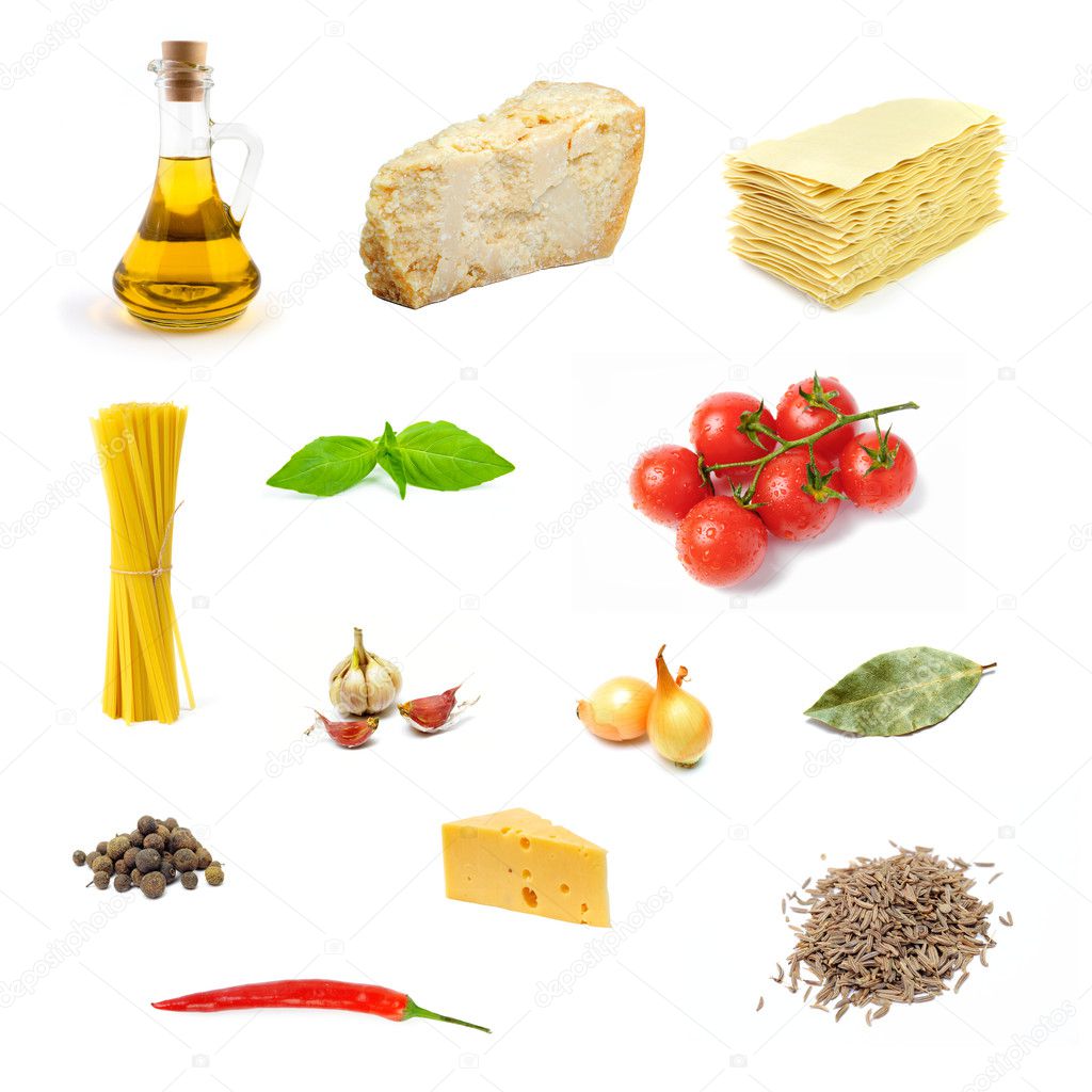 Set of various products of italian food