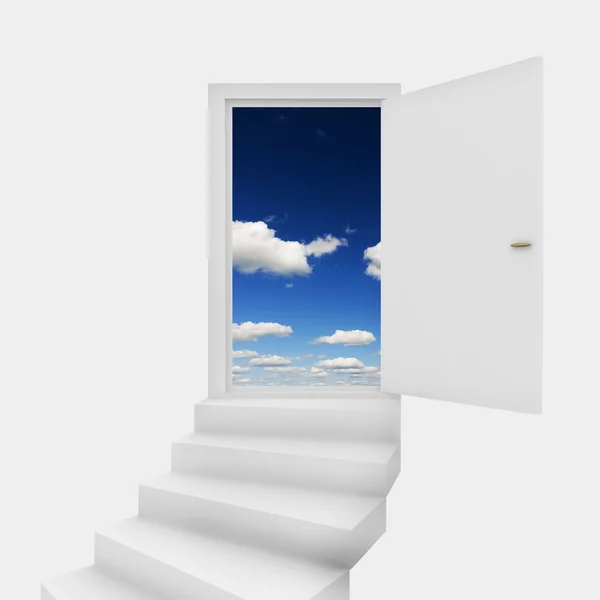 stock image Open door leading to blue sky.