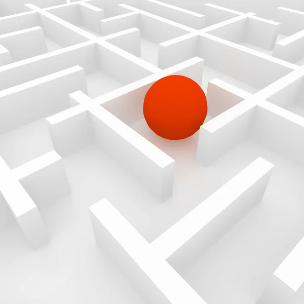 Röd sfär i en labyrint. — Stockfoto