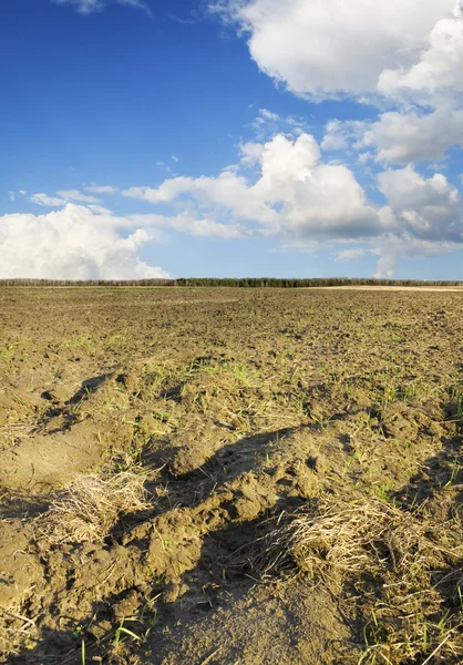 stock image Plough plowed brown clay soil field