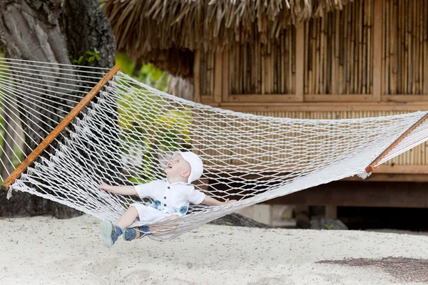 stock image Adorable toddler in a hammock
