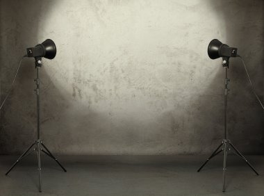 Photo studio in old grunge room clipart