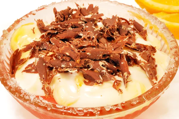 Yoghurt dessert with chocolate and fruit — Stock Photo, Image