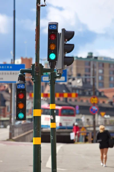 Citycsape z sygnalizacją świetlną — Zdjęcie stockowe