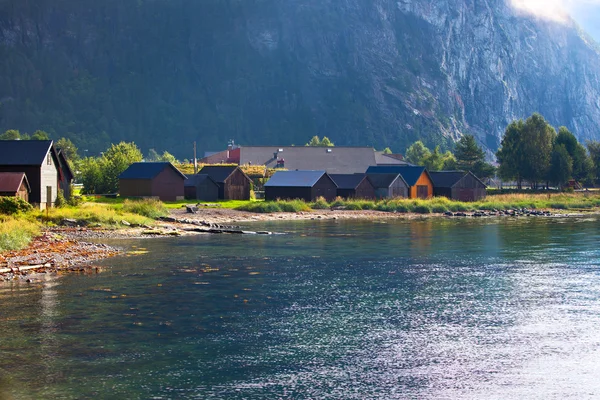 Buildings on fjord shore — Stock Photo, Image