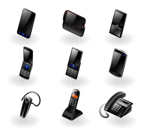 Conjunto de iconos de electrónica - Teléfonos / comunicación — Vector de stock