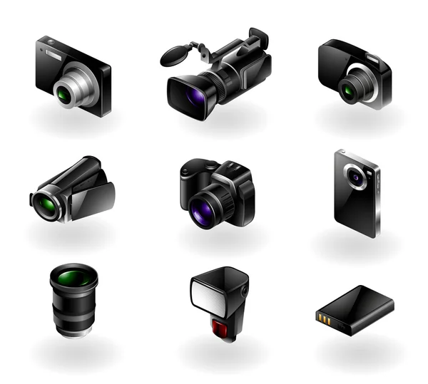 Conjunto de iconos electrónicos - Cámaras y videocámaras — Vector de stock