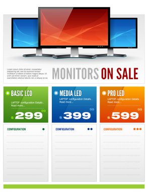 Flat LCD Monitor Display Sale Brochure vector clipart