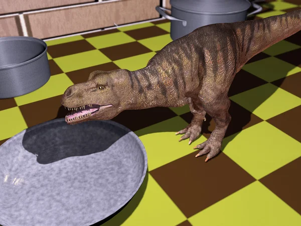 Δεινόσαυρος σε ένα τραπέζι κουζίνας — Φωτογραφία Αρχείου