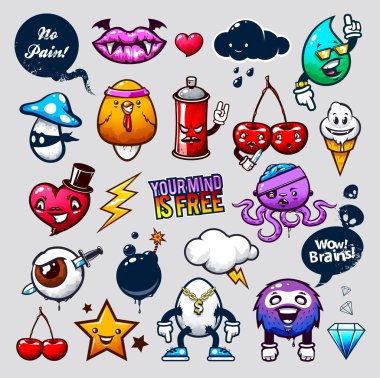 Graffiti bizarre characters clipart