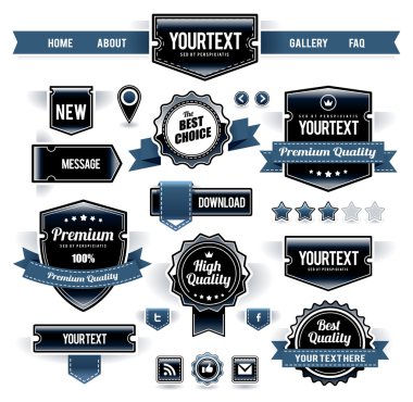 Vector set of retro labels, buttons and icons. clipart