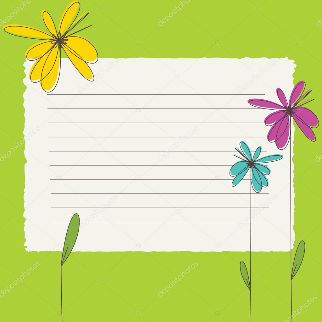 Greeting card with color flowers and blank banner