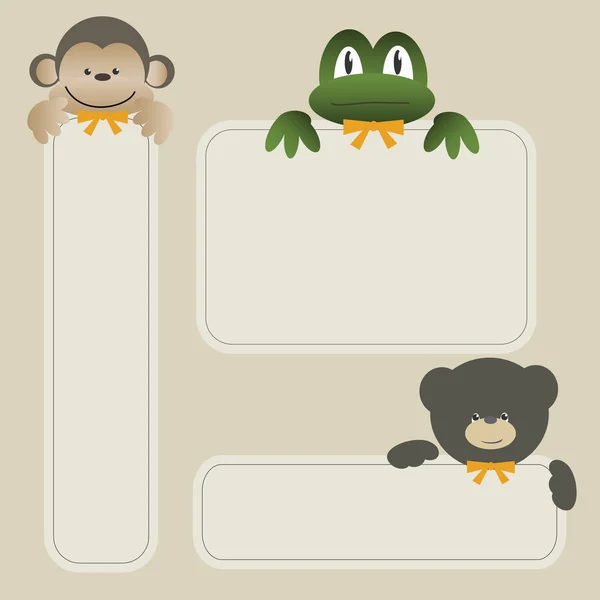 Scimmia, rana e orso con striscioni — Vettoriale Stock