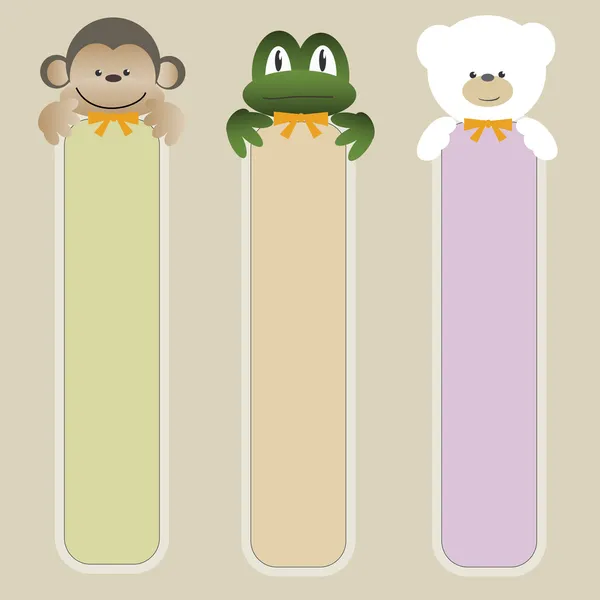 Mono, rana y oso con etiqueta vertical — Vector de stock