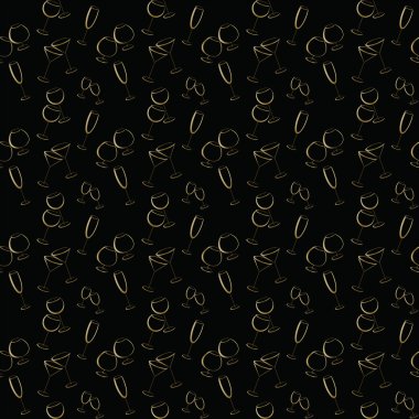 Background of golden wineglasses seamless clipart
