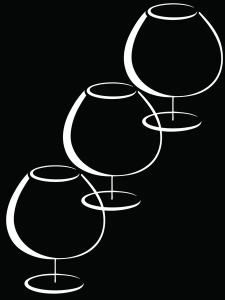 Черно-белые бокалы коньяка — стоковый вектор