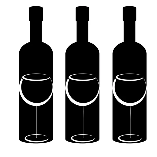 Zwart-wit flessen en wijnglazen — Stockvector