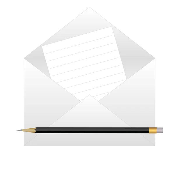 Umschlag mit Zettel und Bleistift — Stockvektor