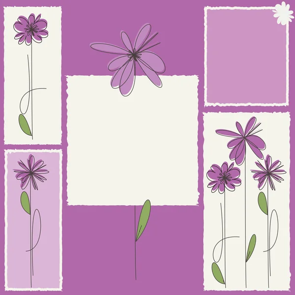 Rosa kort med blommor och ram — Stock vektor