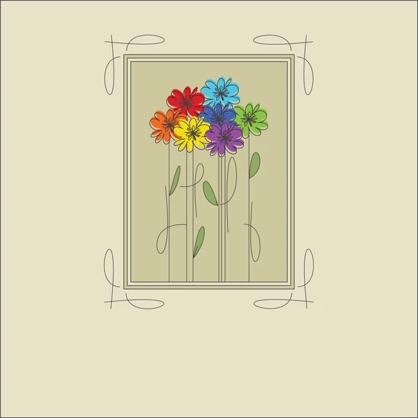 Kort med färg blommor i ram — Stock vektor