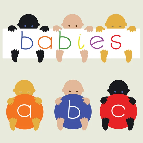Bebés multirraciales con pancartas — Vector de stock