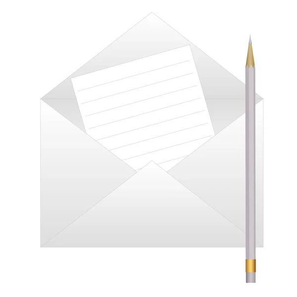 Umschlag mit Zettel und Bleistift — Stockvektor
