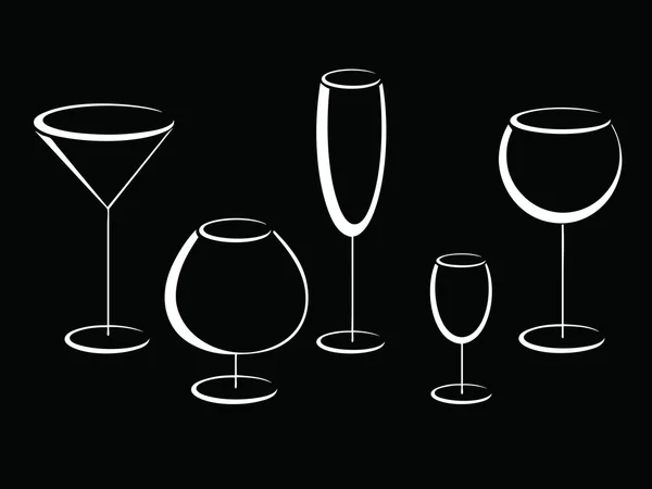 Black and white glasses of alcohol drinks — Stock Vector