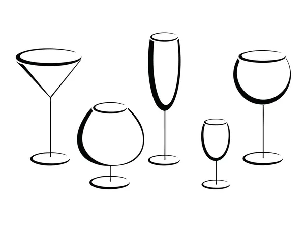 Verres à vin noirs sur blanc — Image vectorielle