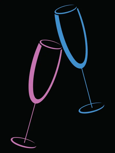 Zwei farbige Gläser Champagner — Stockvektor