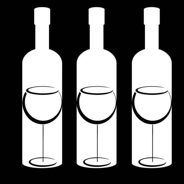 Botella y gafas de vino blanco y negro — Vector de stock