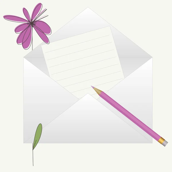 Kuvert, penna och blomma — Stock vektor