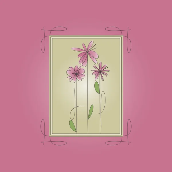 फुलांसह गुलाबी ग्रीटिंग कार्ड — स्टॉक व्हेक्टर