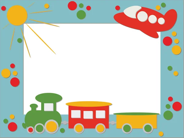 Gyermekek photo frame vonattal és repülővel — Stock Vector