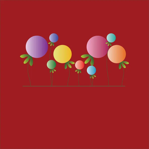 Червона листівка з барвистими кульбабами — стоковий вектор