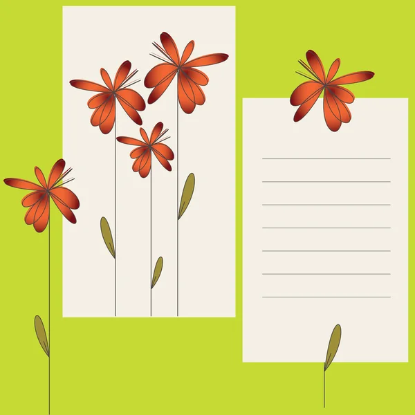 Tarjeta de verano con flores y hoja en blanco — Archivo Imágenes Vectoriales