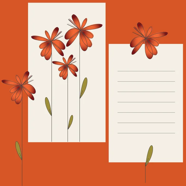 Cartão com flores e folha em branco —  Vetores de Stock